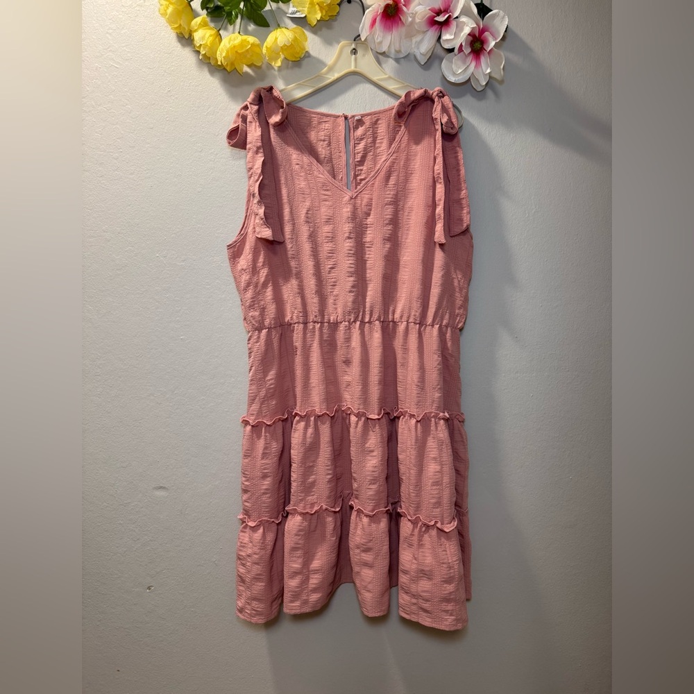 Tiered Tie-Shoulder Mini Dress in Soft Pink